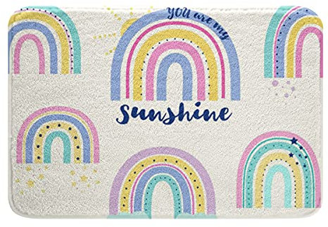 Homewish Regenbogen Badteppich 20 X 32,Pastell Sterne Badezimmermatte Fleece Teppich Regenbogen Fußmatte Für Mädchen Kawaii Schlafzimmer rutschfeste Weiche Saugfähige Badematten Wohnkultur Teppich
