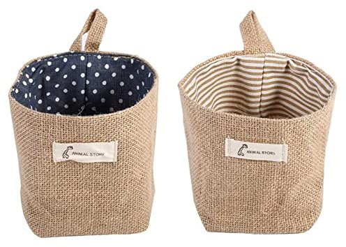 ZXCV5MIUOE, 2 pezzi Tasche Portaoggetti Lino Cotone da Appendere con Borsa in lino di cotone Sacca Portaoggetti Appesa per Camera da letto Organizer da appendere per corridoio bagno