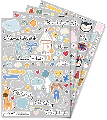 Klistermärkesset för barn och fotoalbum I över 200 stickers I DIY scrapbooking-klistermärken med citat och djur I för dekoration I Scrapbook- och Bullet Journal-tillbehör I dv971