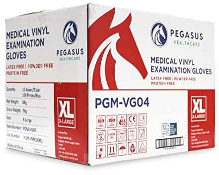 Pegasus Healthcare | 1000 Clear Disposable Vinyl Medical Examination Gloves AQL 1.5 Powder & Latex Free (1000, X-LARGE)