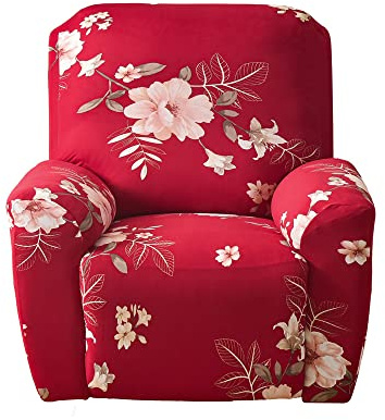 Highdi 4 Stück Stretchhusse für Relaxsessel Komplett Sesselschoner, 1-Sitzer Stretch Relaxsessel Bezüge Elastisch Sesselbezug für Fernsehsessel Liege Sessel (rote Elegante Blume)