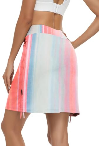 Soneven Rock mit Hose Drunter Hosenrock Kurz Wanderrock Damen 2 in 1 Skort Damen Knielang Golfrock mit Verstellbare Kordelzug Mini Rock für Laufen Tennis Golf Regenbogen XL