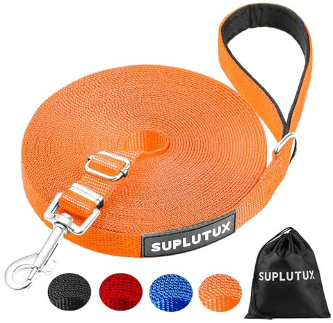 Schleppleine für Hunde, Laufleine für Hunde – Verstellbare Hundeleine mit Gepolstertem Griff inkl. Aufbewahrungstasche, Ideal für Training, Spaziergänge und Outdoor (Orange, 15m/50ft)