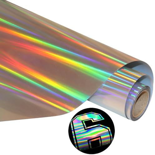 Holografische Plotterfolie Textil Regenbogen Plotterfolie Textil 30.5cm x 183cm Holografische Vinylfolie Plotter Folie Iron On für Cricut, Textilien Transferfolie zum Aufbügeln für DIY T-Shirt, Stoffe