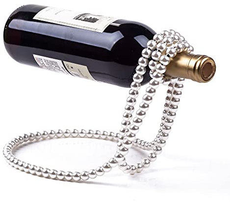 CLoxks Wine Glass Holder Golden Pearl Necklace Stainless Steel Wine Rack Wine Pedestal Clamp Holder Suspension Champagne Small Ornaments Wine Storage Organizer