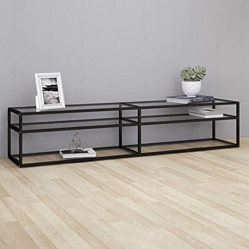 Homgoday TV-Schrank, transparent, 200 x 40 x 40,5 cm, gehärtetes Glas, Entertainment-Center-Schrank, TV-Ständer, HiFi-Schrank, Stereo-Schrank, TV-Einheit, Wohnzimmermöbel, Zuhause