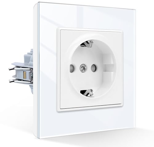 CNBINGO Schuko Steckdose Unterputz,Glas Wandsteckdose Weiß 1 Fach | EU-Standard Steckdosen mit Kindersicherung, Glasplatte,16A 250V
