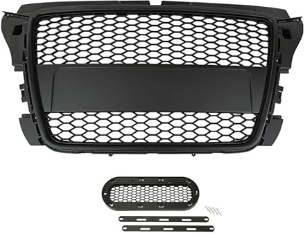 Kompatibel mit A3 8P Kühlergrill Emblemhalter Wabengrill Front Grill Schwarz Matt ohne PDC 2008-2013 Facelift