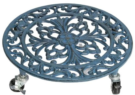 Topfständer, Pflanzenhocker, Pflanzen-Caddy, Gusseisen-Pflanzenständer, rund, for drinnen und draußen, auf Rollen, Terrasse/Blumentopf (35,6 cm Eisen-Pflanzwagen), Sockel-Pflanzenständer (Farbe: A) (