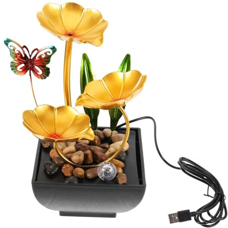 Garneck Indoor Wasserfall Ornament Tischbrunnen Aus Metall Mit Lotusblatt Dekoration Für Büro Und Zuhause Kleiner Wasserbrunnen Für Schreibtisch Entspannende Atmosphäre