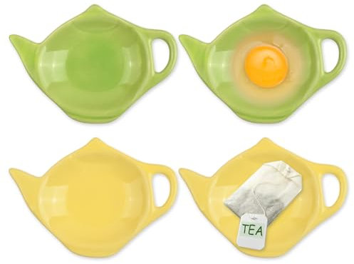 SCSpecial Lot de 4 porte-sachets de thé en forme de théière (théière – Vert et jaune)