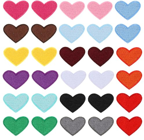 Andibro 30 Stück Herz Flicken zum Aufbügeln,15 Farben Mini Patches zum Aufbügeln 2.5x2cm Kinder Applikation Diy Herz Patches für selbstgemachte Hüte Rucksäcke Kleidung Kleider Hosen Jeans
