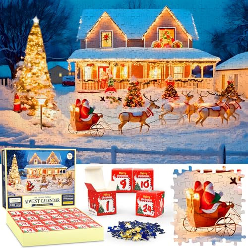 Advent Calendar Christmas 2025 The Jigsaw Puzzle -1008 Pieces, 24 Boxes Puzzles for Adults and Kids, Home Decoration, Christmas Puzzles Gift