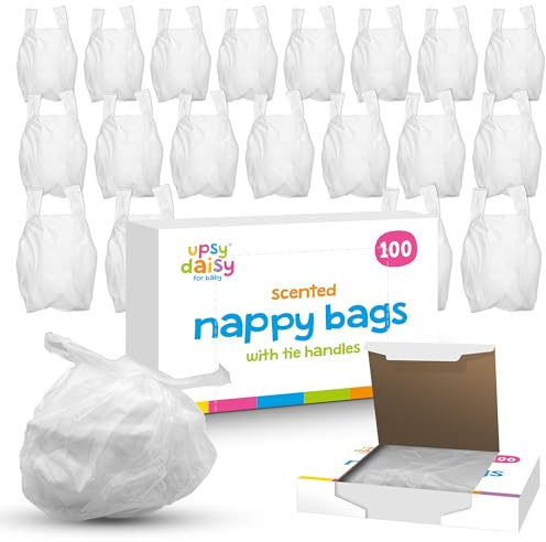 SOL Lot de 200 sacs à couches parfumés avec poignées à nouer, grande poubelle pour bébé, sacs solides et durables, faciles à manipuler, adaptés pour la puériculture et les adultes, sacs jetables