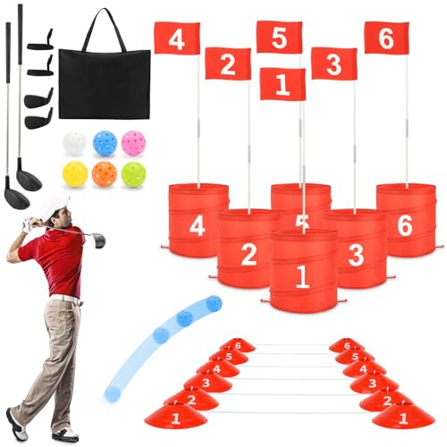 deAO Golf Yard Game Backyard Golf Games for Kids Adults, Portable 6 Holes Golf Course with Balls and Flag,Family Golf Gifts for Outdoor Indoor,Lawn, Park, Beach, Camping, Hotel(Red)