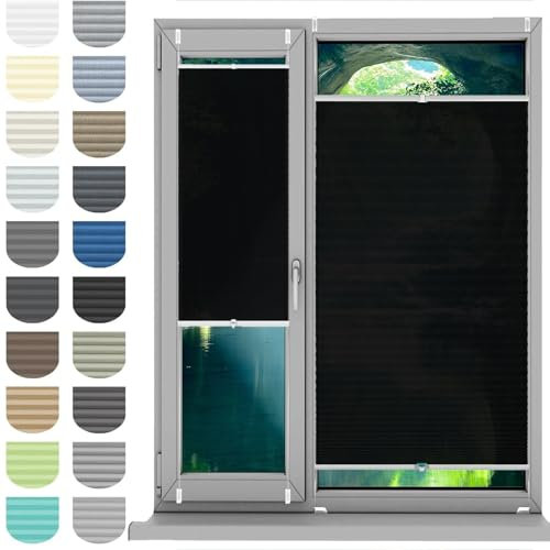 Faltrollo, Sichtschutz Plissee Klemmfix Rollos 36 x 120 cm, Sonnenschutz Easyfix Lichtdurchlässig, Easyfix Faltrollo Plisseerollo Jalousie, Plissee Sonnenschutz Fenster, für Fenster & Tür, Schwarz