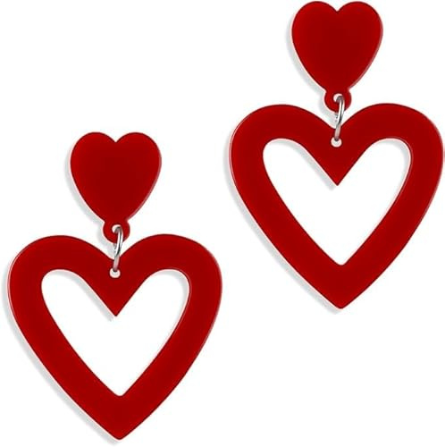Boucle d'oreille Dangle pour les femmes,Boucles d'oreilles en Forme de Cœur Rose,Spécial Bijoux pour Femmme Mariage Fête des Mères d'anniversaire Noël Saint Valentin (Type D)