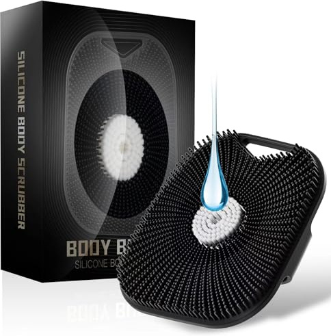 Zinc Infused Silicone Body Scrubber for Men, New Upgrade Deep Exfoliating Body Scrubber for Shower, Silicone Loofah Men for Sensitive Skin with Lathering Bristles and Ergonomic Non-Slip Handle, Black