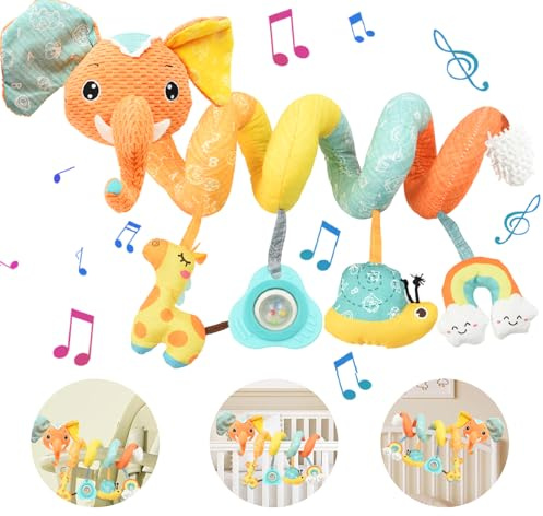 Coriver barnvagnsleksaker, spiralbarnvagnsleksaker för spädbarn, baby spiral aktivitet hängande leksaker med musiklåda, babyleksaker för bilstol barnvagn barnsäng, barnvagnsleksaker för nyfödda 0 3 6