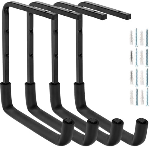 Locawaya Ceiling Mounted Garage Hooks, Overhead Garage Storage Rack, Utility Ladder Hangers for Lumber Bike Tools (9.45 x 12.6 Inch)