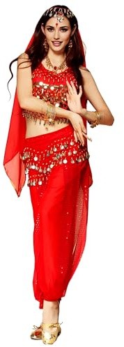 Baisdan Costume da Danza del Ventre Indiana da Donna, Costume da Principessa araba, Carnevale, Halloween, Vestito Professionale
