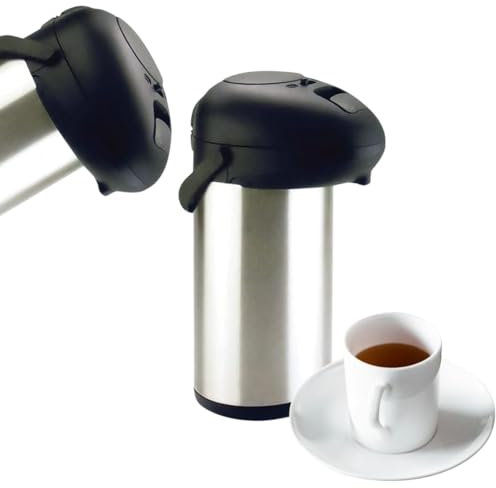 5L Airpot Stainless Steel Pump Action Flask – Tea & Coffee Carafe for Hot Drinks, Soup, and Travel | Durable 5-Litre Jug with Carry Handle | Ideal for Catering, Camping, Hiking, Fishing, and Garden Us
