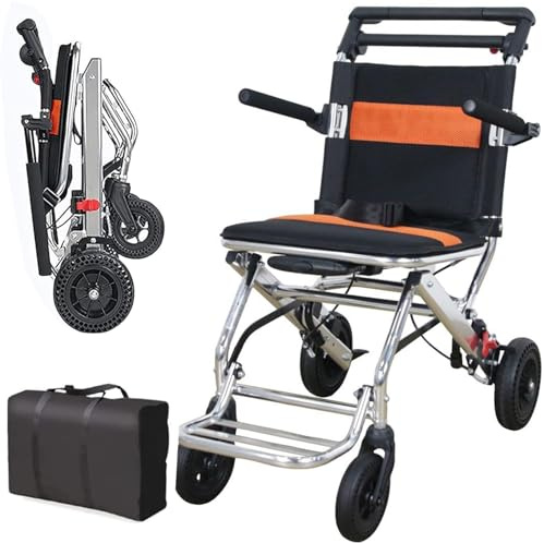 Fauteuil roulant pliable léger – Chaise de voyage portable en aluminium avec freins manuels et supporte jusqu'à 100 kg, parfaite pour les personnes âgées et les adultes