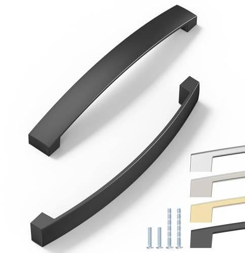 ELEBUILD 6 Stück Möbelgriffe Matt Schwarz, 160mm Lochabstand | Moderne Schrankgriffe Schranktürgriffe Küchengriffe für Schranktüren, Schubladen, Kleiderschränke, Kommoden und Badmöbel