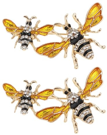 Be In Your Mind Lot de 2pcs Broches Doubles Abeille Broches en émail Peintes à la Main Représentant des Insectes 2,2 x 4,5cm pour Costumes Chemises Pulls Vestes