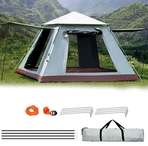 Gziztx Camping Zelt 6-8 Personen Pop Up Zelt Wurfzelt mit 2 Türen und 2 Fenstern, Wasserdicht, Sonnenschutz, Einfach Aufzubauen, für Reisen im Freien, Wandern, Strand, Angeln (265*265*190CM Cremeweiß)