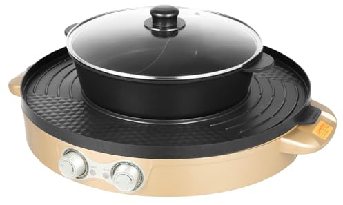Casserole à fondue électrique, avec plaque de cuisson, 2 200 W, fonction 2 en 1, pour grillades et hotpot, diamètre : 43 cm, convient pour fondue et barbecue à la maison, avec revêtement anti-adhésif