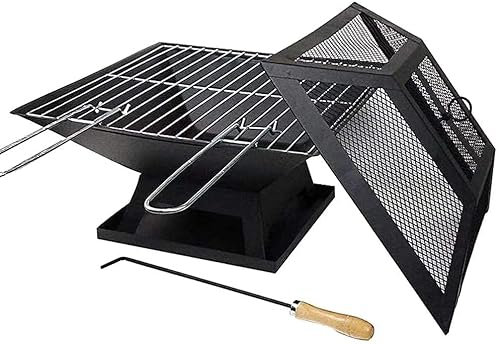 Barbecue da esterno, braciere da esterno, barbecue con riscaldatore, barbecue da esterno, giardino, nero, braciere in metallo, decorazione per patio, braciere, stufa, calore portatile, copertura
