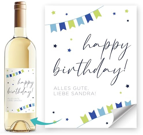 SpecialMe® Weinetiketten Geburtstag Happy Birthday Weinflaschenetiketten personalisiert Wunschtext Flaschenetiketten selbstklebend Weiss unisize