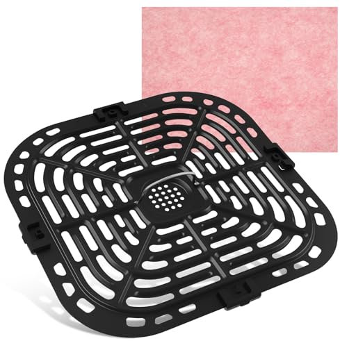 Piastra grill per friggitrice ad aria, 6QT, 24,5 × 24 cm, griglia antiaderente, vassoio per croccare, griglia per grigliare in cucina e forno