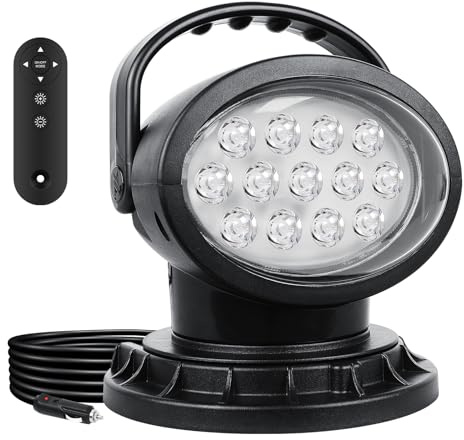 Willpower 39W Strobe Led Search Lights, 360º Rotate Remote Control Spotlight, 12V 24V Work Light, Portable Magnetic Base Fog Lamps for Car Offroad Truck Boat 4x4 Security Emergency Lighting