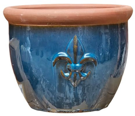 Teramico Planter Planter Flower Pot Glazed Stoneware Egg Pot Round Bulbous Completely Frost-Proof Garden Decoration (Jade Dark, 32 cm)