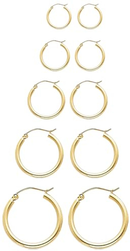 keyxer - 5 Paires de Créoles Femme en Acier Inoxydable Hypoallergénique - Boucles d'Oreilles Or en 5 Tailles (10/12/15/20/25mm) - Design Classique & Polyvalent pour Tous les Occasions