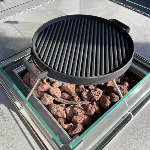 Cast Iron Round Griddle for Fire Pit, Outdoor Cooking Surface with Ribbed Design