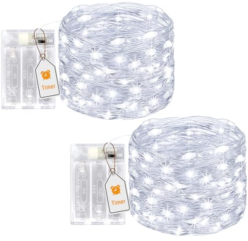 btfarm 2 Stück Lichterkette Batterie mit Timer, 5M 50LED Lichterkette Innen