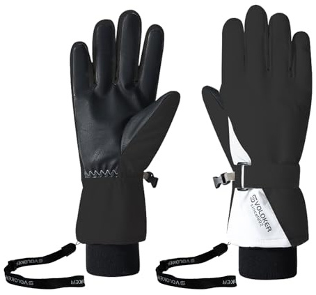 Anidker Gants de ski thermiques pour homme et femme, gants d'hiver coupe-vent imperméables avec boucle anti-perte, lanière et dragonnes, gants d'écran tactile pour ski, cyclisme, randonnée (noir, L)