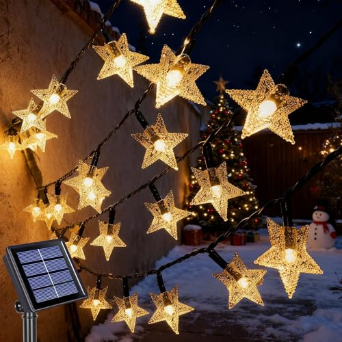 Qoosea Solar Star String Lights 12M, 100 LED Outdoor Solar Powered Waterproof Fairy Lights, 8 Modes with Auto On/Off Timer for Garden Yard Fence Christmas Wedding Party Decor