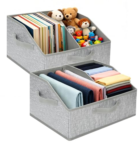 VINATO 2 Stück Aufbewahrungsbox Stoff 24L Faltbare Aufbewahrungskorb mit EntfernbareTrennwand, Griffen, Kleiderschrank Organizer Stoffboxen Aufbewahrung für Kleidung Spielzeug Werkzeug, 40*30*20cm