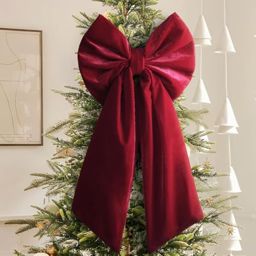 Fiocchi Velluto Rossi Albero di Natale, 90 x 45cm, Fiocco per Puntale per Albero di Natales Grande, Archi Rossi della Porta Fiocco di Ghirlanda di Natale Confezionamento del Festival per Decorazioni