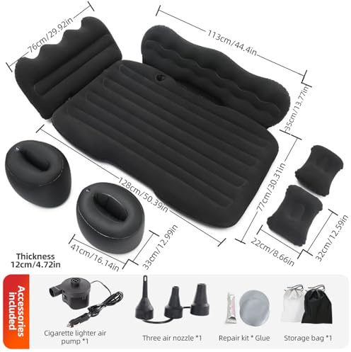 Aumotop Aufblasbares Auto-Reisebett, Verstellbare Beflockte Luftmatratze für 5+ Sitze, Graues PVC, Universelle Passform