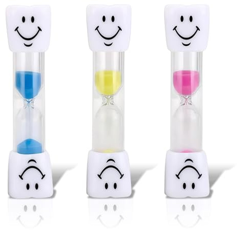 Tastetreasure 3 Pack Smile Toothbrush Timer for Kids, 3 Minute Sand Timer for Brushing Teeth, Colorful Hourglass Sand Clock for Children Bathroom, Pink Blue Yellow Visual Timer Set