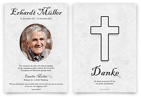 20 x Trauer Dankeskarten Danksagung Danksagungskarten Trauerkarten individuell - Marmor Kreuz
