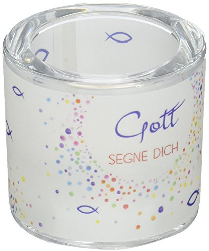 Butzon & Bercker Windlicht Gott Segne Dich - Teelichthalter Taufe & Geburt | Mundgeblasenes Glas mit Pergamentumleger, inklusive Geschenkverpackung, Deko für Baby Shower, Kommunion und Konfirmation.