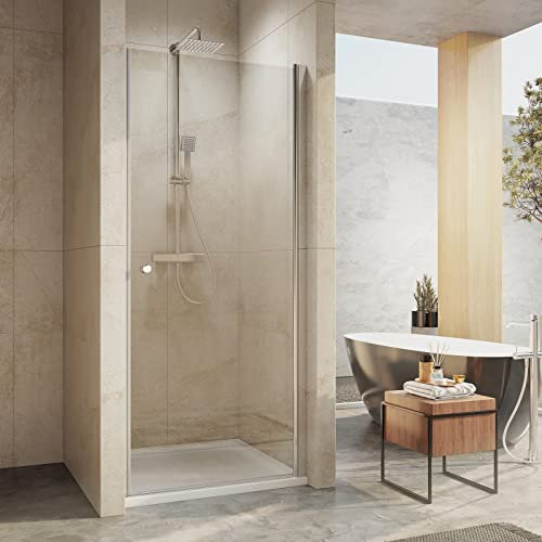 EMKE Duschtür 80 cm Pendeltür Nischentür Nische Duschabtrennung Duschkabine 80cm, Schwingtür Nische Duschwand Duschtrennwand Nano-Glas Duschtüren 185 cm