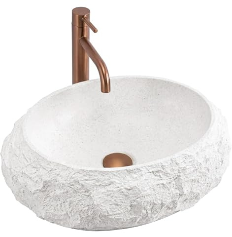 Rea - Lavabo Da Appoggio Ovale Mika, Bianco, Ecrù, Pietra Artificiale, Pietra Artificiale (Pietra Composita Artificiale), 50X38X15Cm
