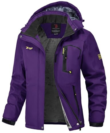 donhobo Femme Veste de Ski Imperméable de Montagne Manteau d'hiver Extérieur en Polaire Coupe-Vent avec Capuche - Violet - XL